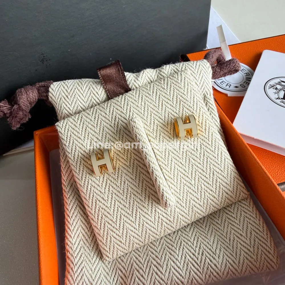 Hermes H pop mini earrings GHW Marron Glace 2024 ช้อปไทย