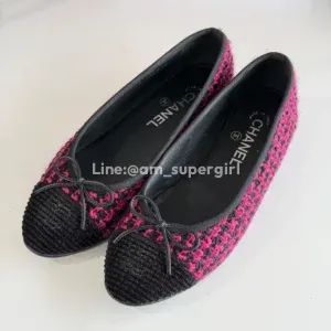 Chanel Wool Tweed & Corduroy Fuchsia & Black Flat Shoes S.38.5